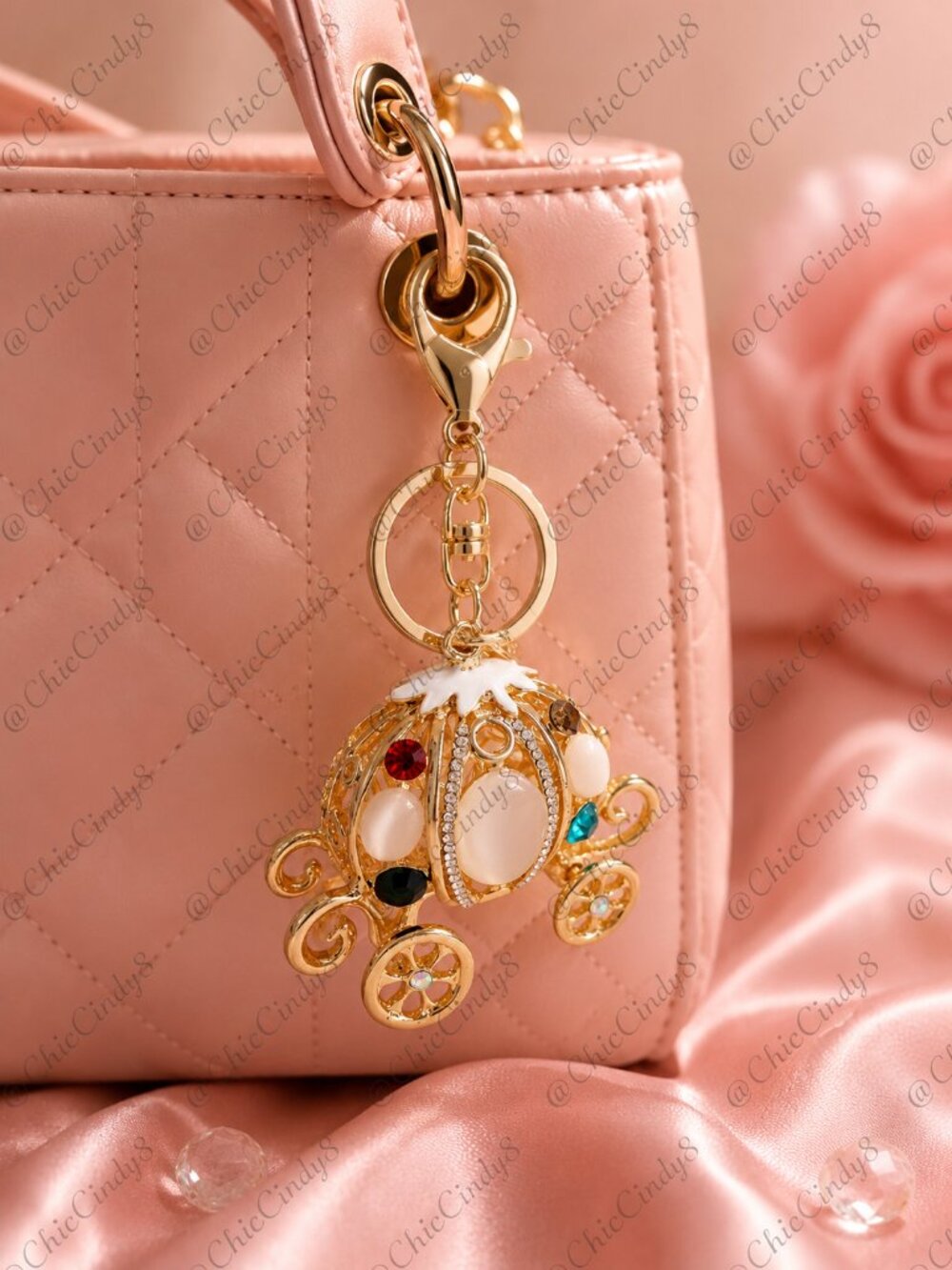 Princess Carriage Keychain Gold Purse Charm Cinderella Handbag Charm Gift - Picture 3 of 5